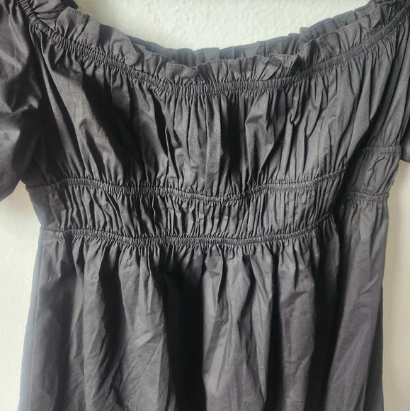 Forever 21 Black Ruched Mini Dress Puffed Sleeves XL NWOT - Picture 2 of 4